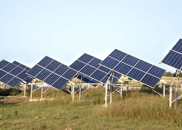 photovoltaics in solar power station energy from natural. Close-up.